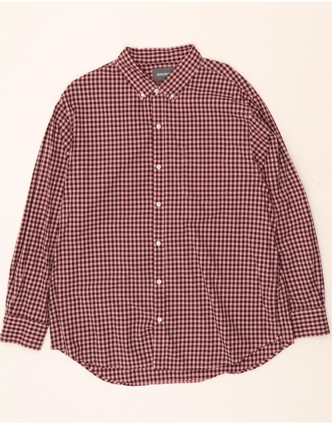 BONOBOS Mens Standard Fit Shirt 2XL Burgundy Gingham Cotton Vintage BONOBOS and Second-Hand BONOBOS from Messina Hembry 