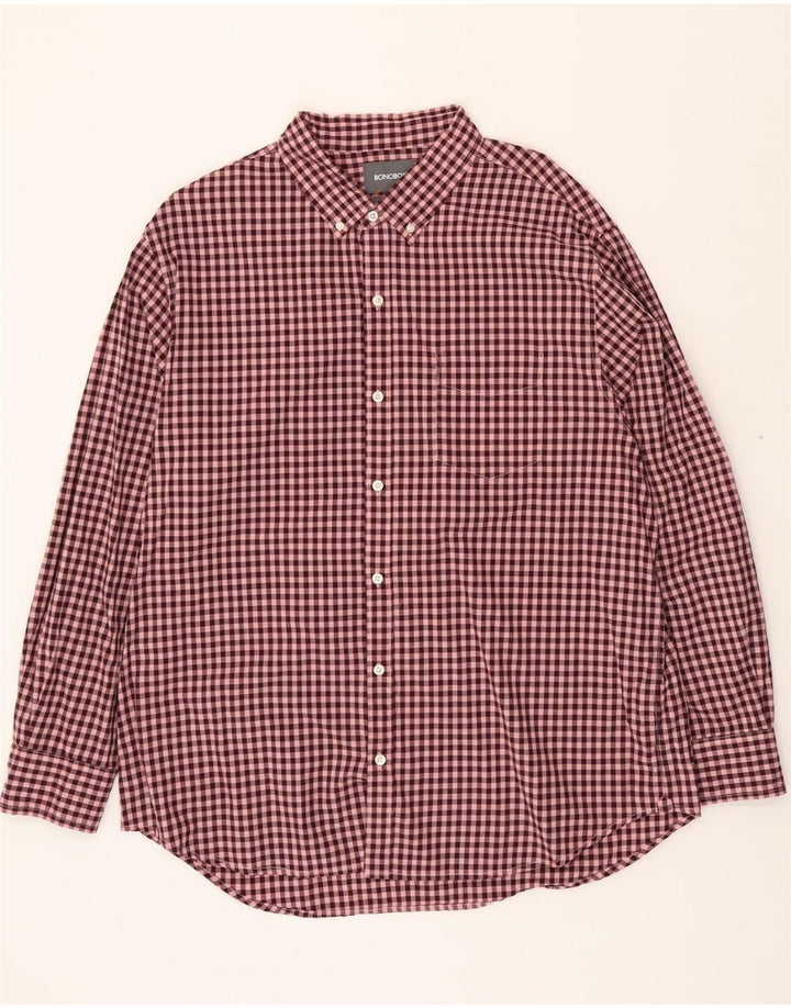 BONOBOS Mens Standard Fit Shirt 2XL Burgundy Gingham Cotton Vintage BONOBOS and Second-Hand BONOBOS from Messina Hembry 