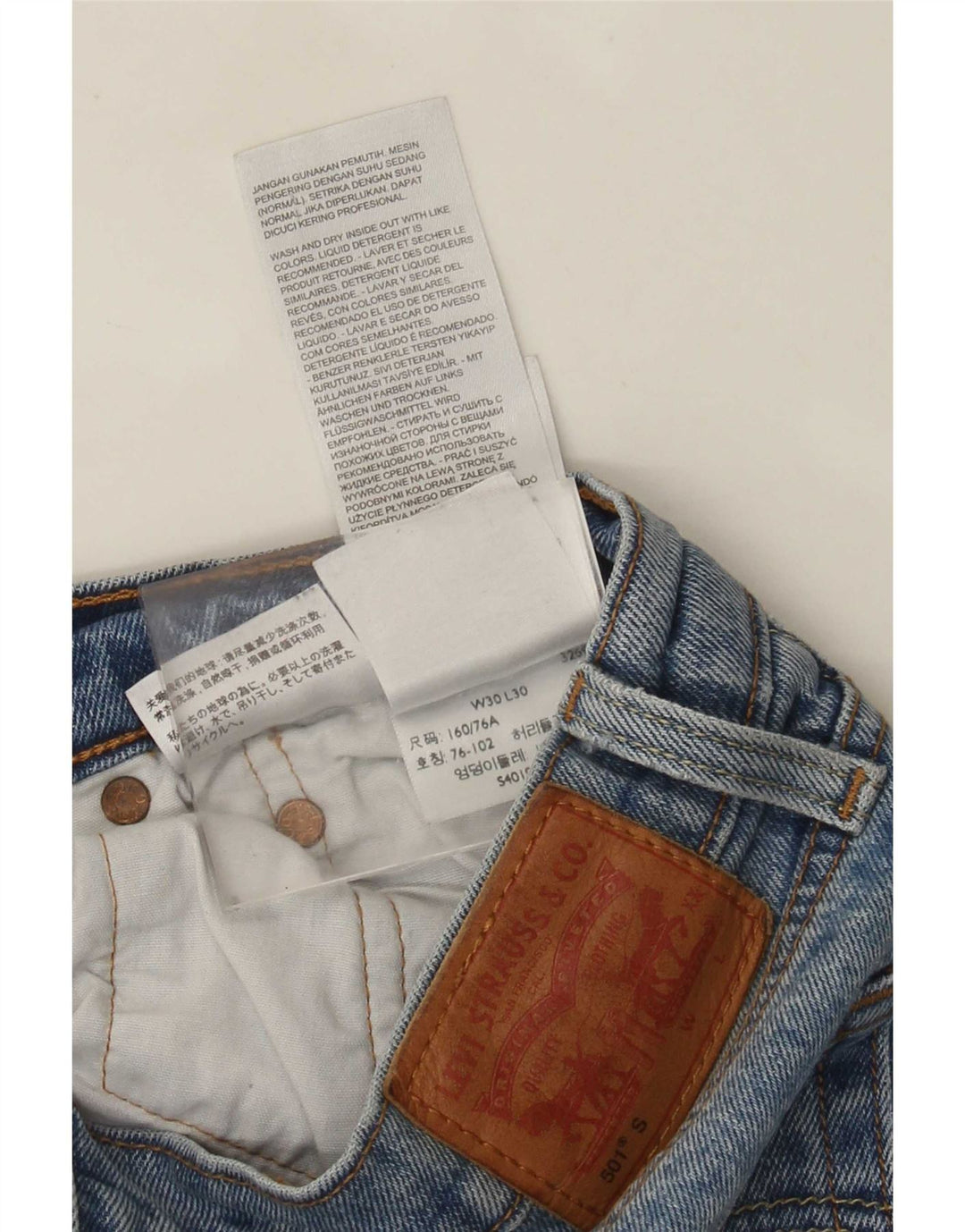 Levi's Womens 501 Distressed Straight Jeans W30 L30 Blå Bomuld