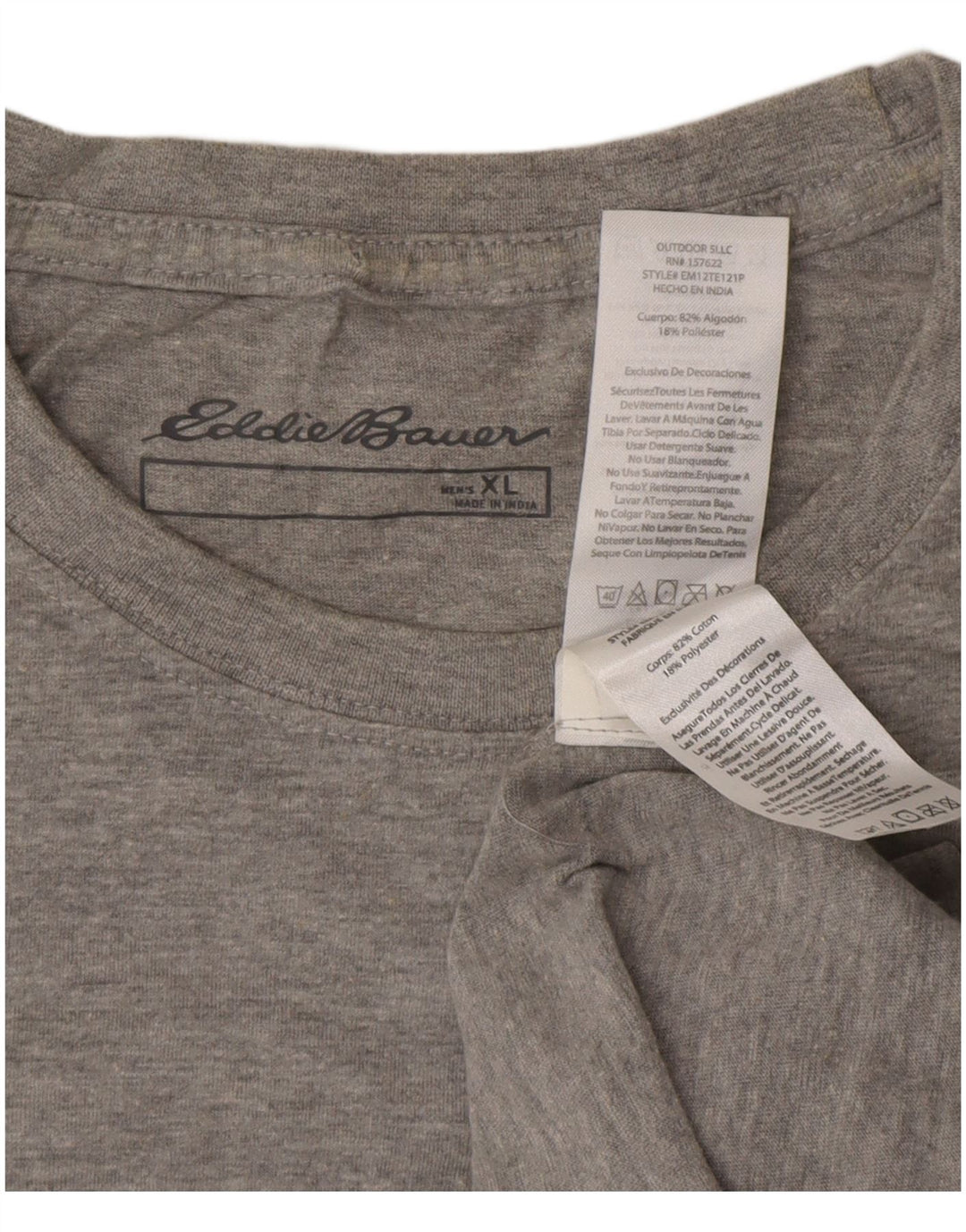 EDDIE BAUER Herre grafisk T-shirt Top XL Grå Bomuld