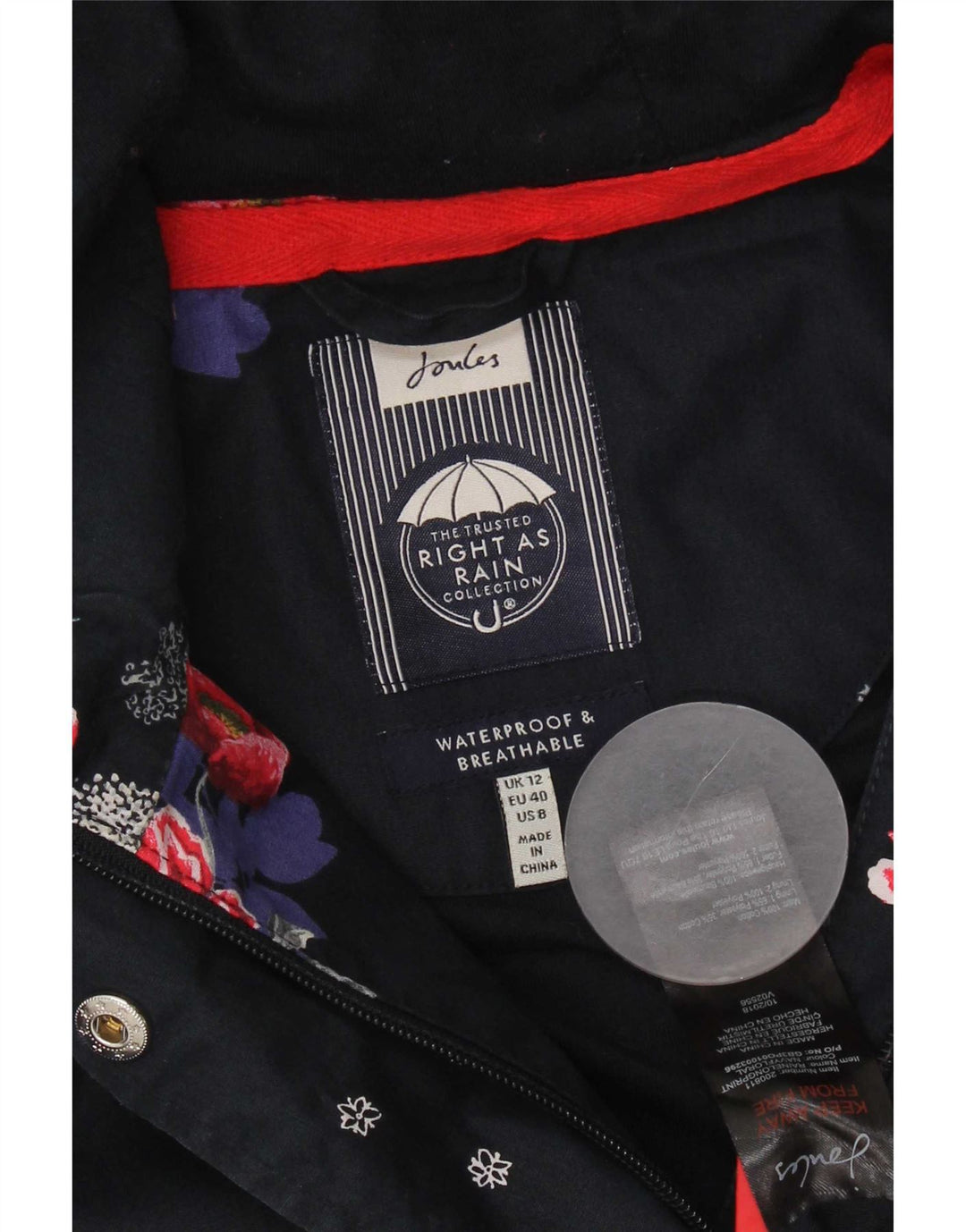 Joules Regnfrakke med hætte til kvinder UK 12 Medium Navy Blue Floral Polyester