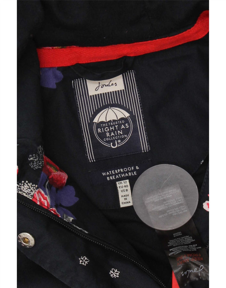 Joules Regnfrakke med hætte til kvinder UK 12 Medium Navy Blue Floral Polyester