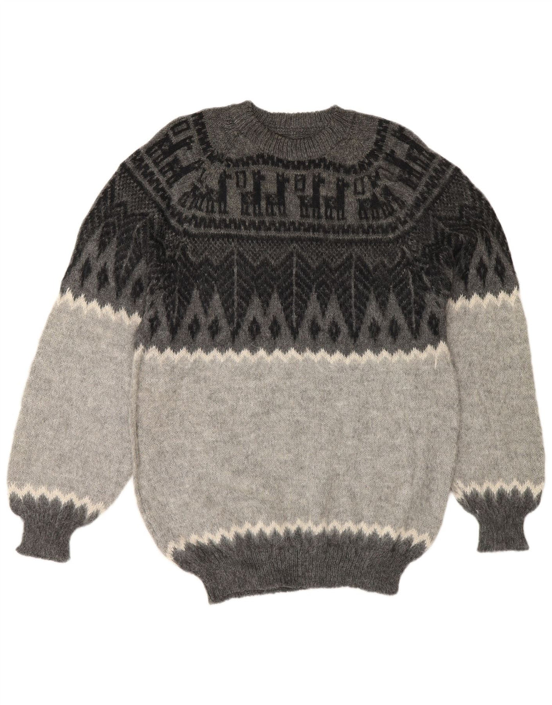 Vintage herre rund hals sweater lille grå geometrisk
