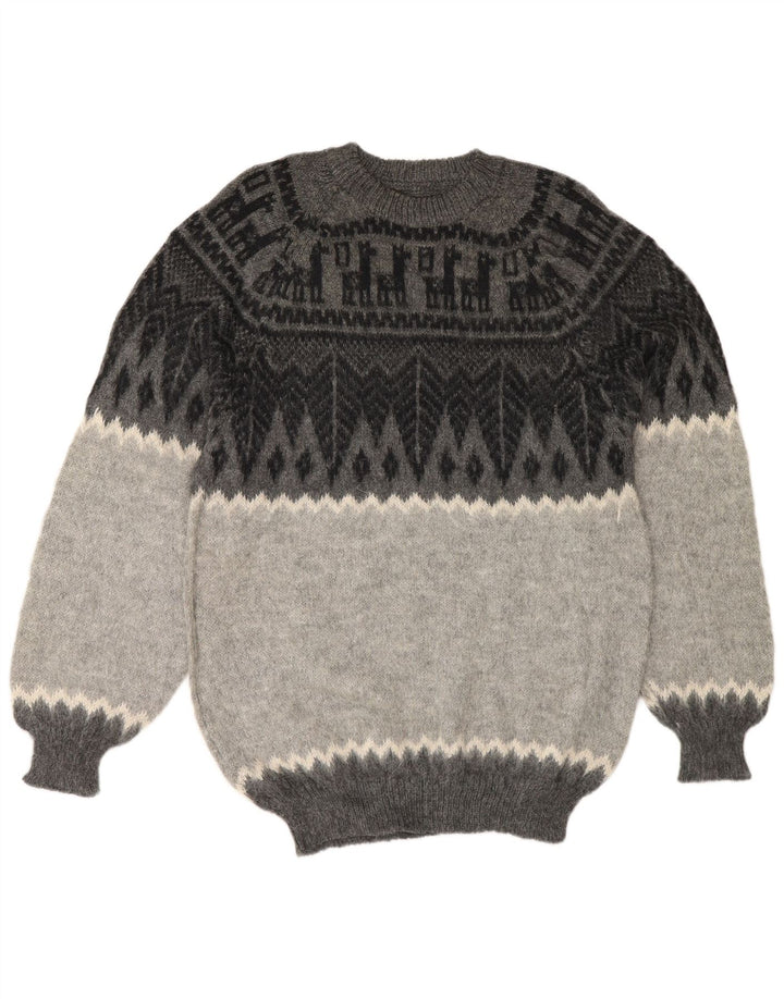 Vintage herre rund hals sweater lille grå geometrisk