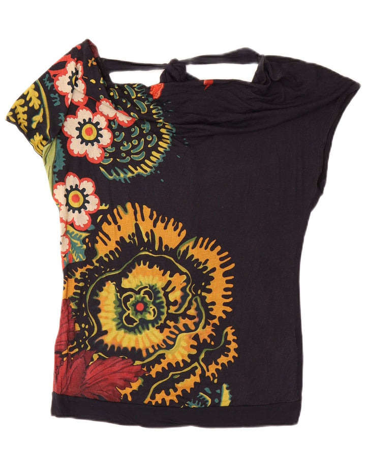 Desigual Dame Bluse Top UK 10 Small Navy Blue Viscose