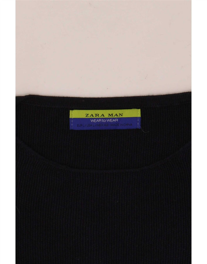 Zara Herre Crew Neck Jumper Sweater Large Navy Blue