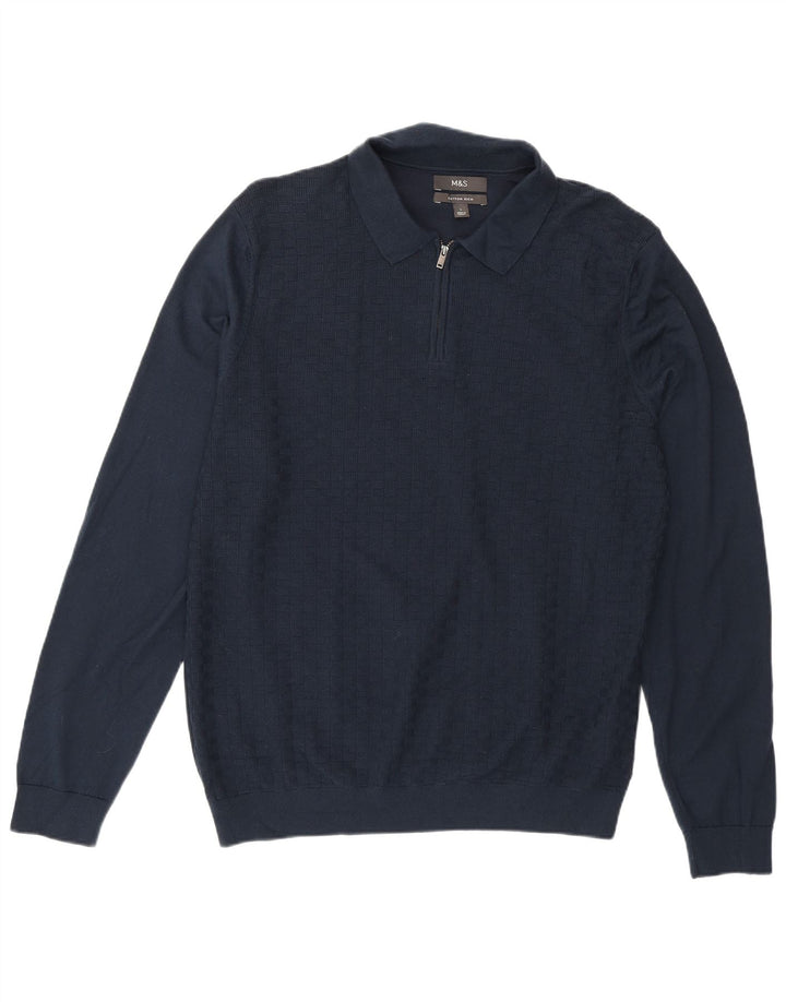 Marks & Spencer Herre Polo Neck Jumper Sweater Stor Marineblå Geometrisk