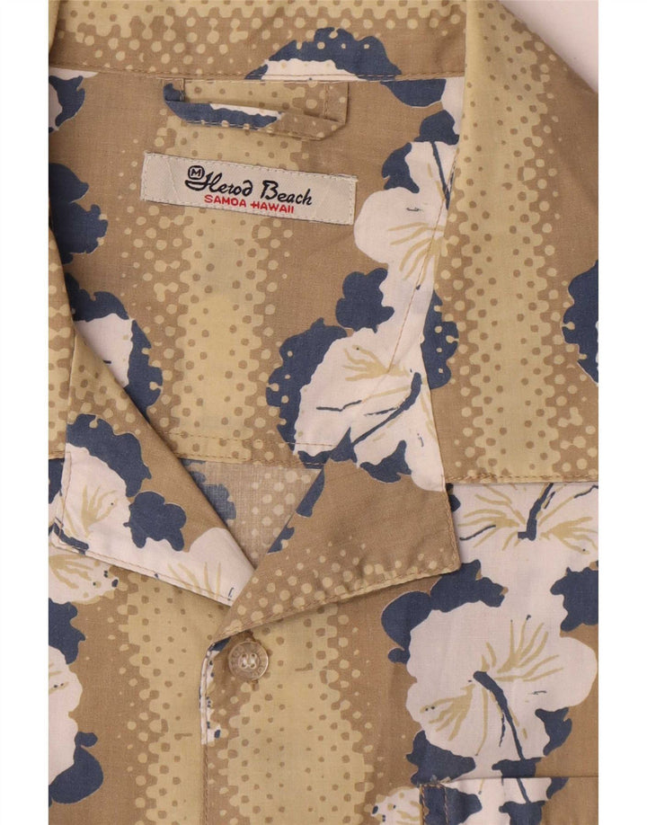 Vintage Herre Hawaii kortærmet skjorte Medium Beige Floral Polyester
