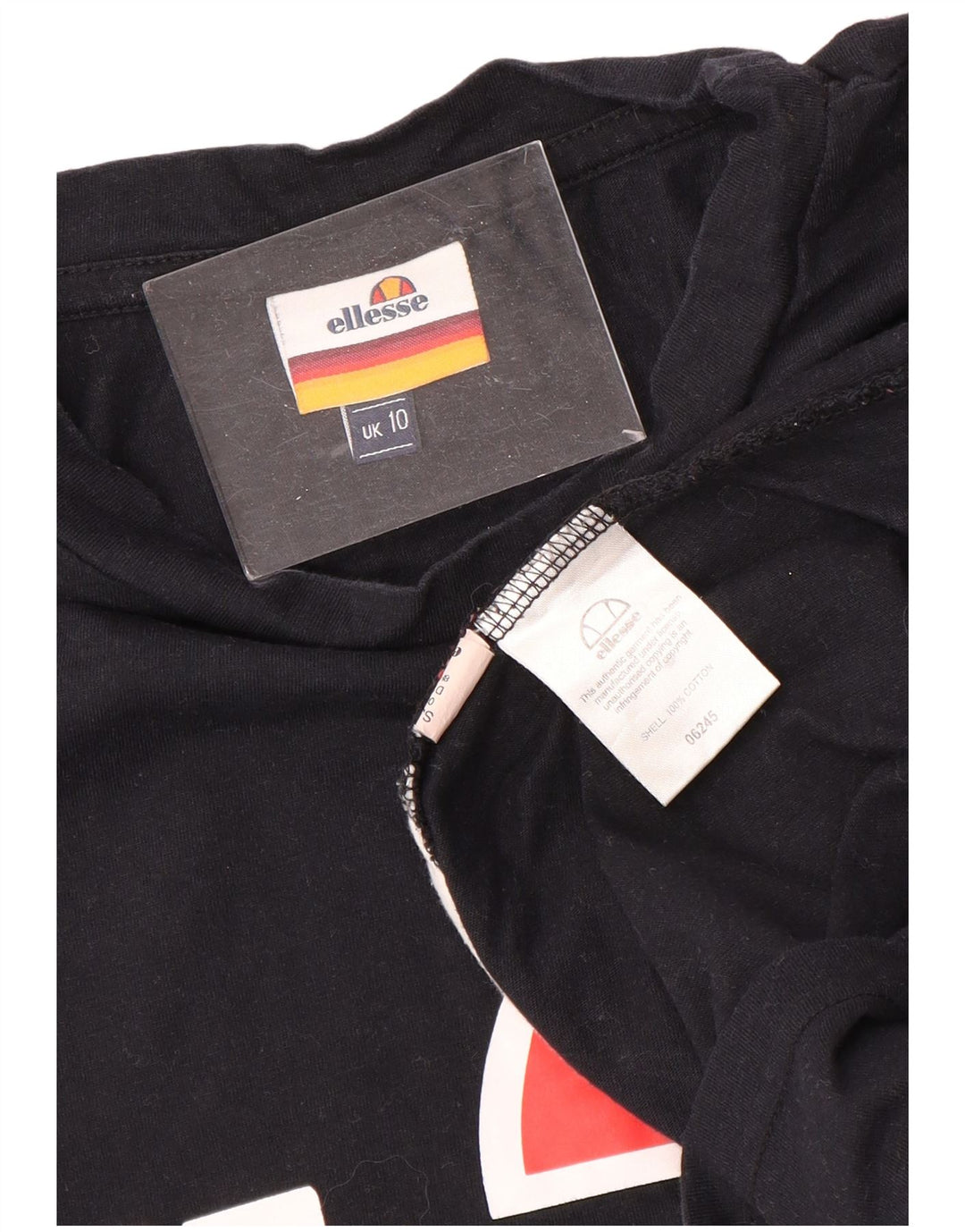ELLESSE Grafisk T-shirt top til kvinder UK 10 Small Black Colourblock Bomuld