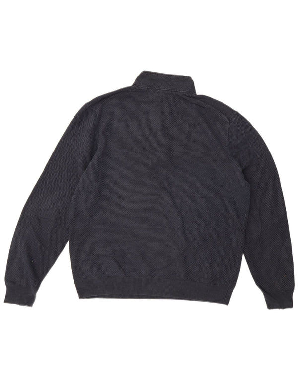 Massimo Dutti Herre Button Neck Jumper Sweater 2XL Navy Blue Bomuld