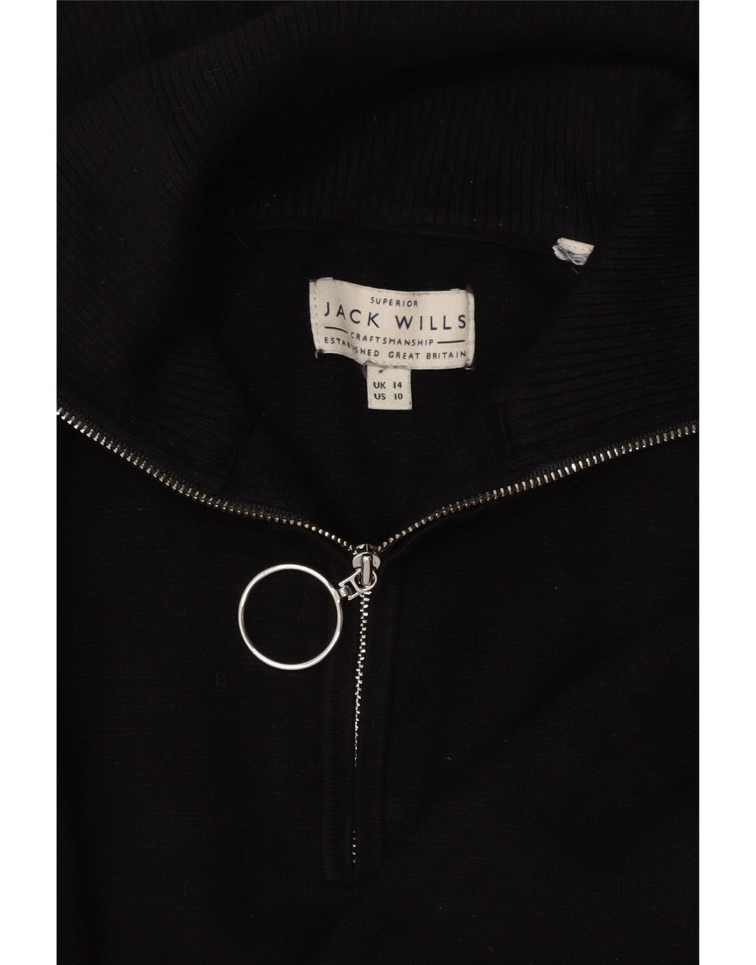 JACK WILLS Dame Oversized Zip Neck Jumper Sweater UK 14 Large Black