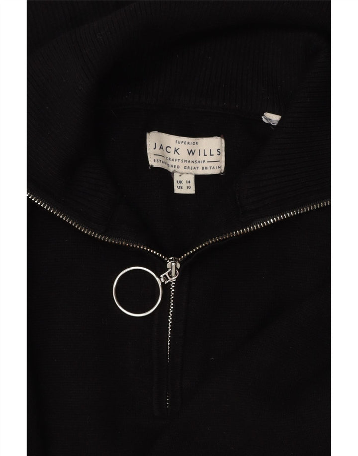 JACK WILLS Dame Oversized Zip Neck Jumper Sweater UK 14 Large Black