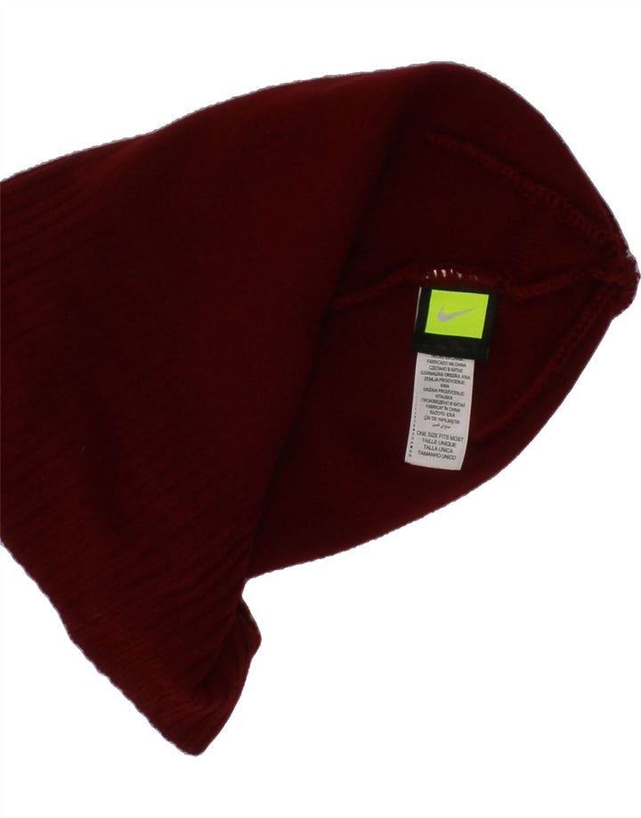 NIKE Mens Knit Beanie Hat One Size Burgundy Acrylic Vintage Nike and Second-Hand Nike from Messina Hembry 