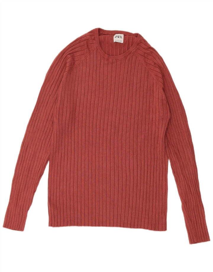 Zara Dame Jumper Sweater UK 14 Stor Rød Viscose