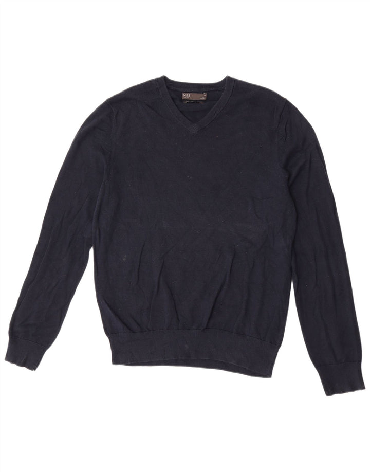 Marks & Spencer Herre V-hals sweater Medium marineblå bomuld