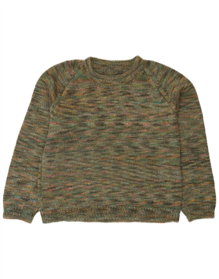 Vintage herre sweater med rund hals, medium grøn flækket