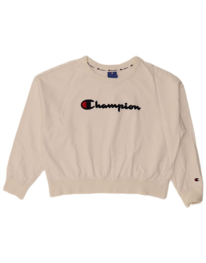 CHAMPION Womens Oversized Crop Graphic Sweatshirt Jumper UK 10 Small White