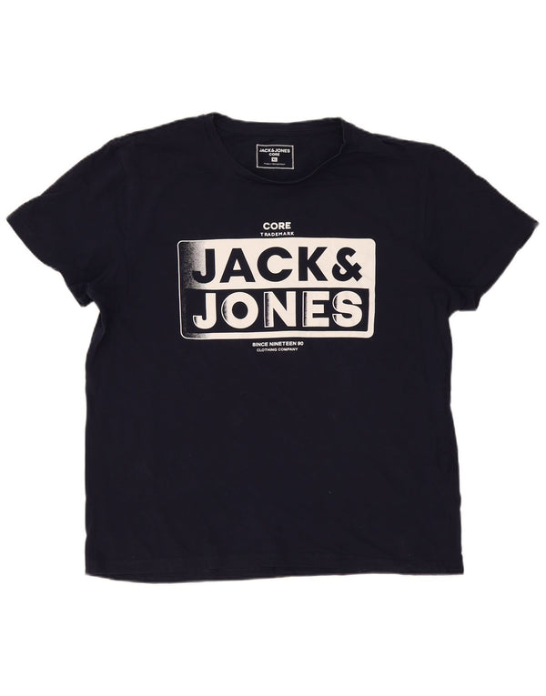 Jack & Jones Herre grafisk T-shirt top XL marineblå bomuld