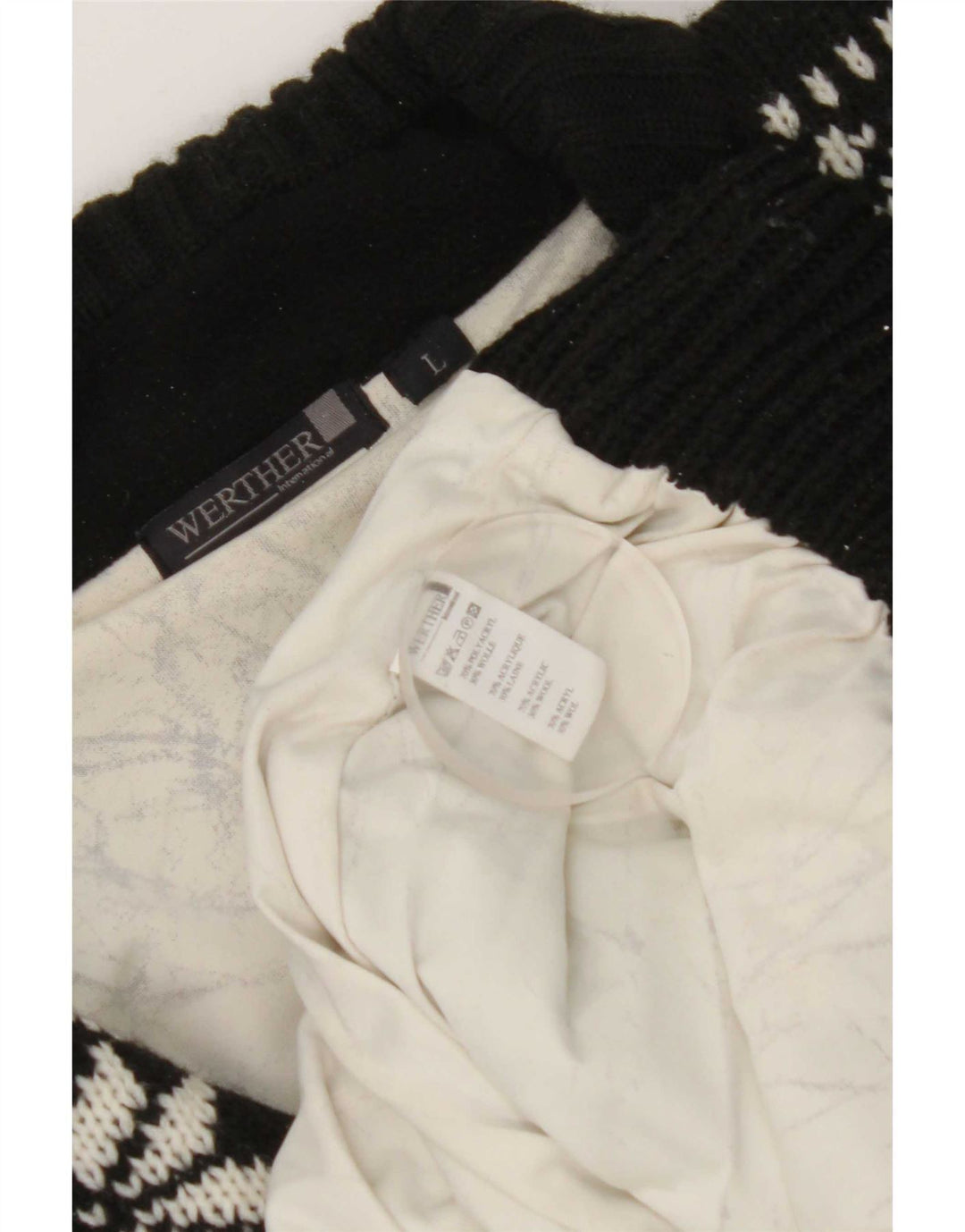 Werther Herre Zip Neck Jumper Sweater Large Black Fair Isle Polyacryl