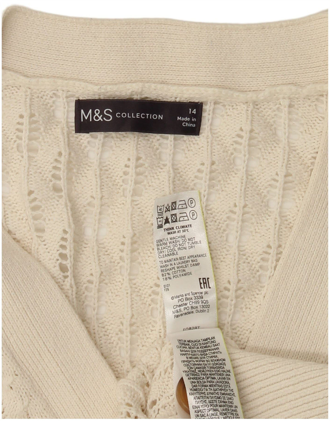 Marks & Spencer Dame Cardigan Sweater UK 14 Stor Hvid Bomuld