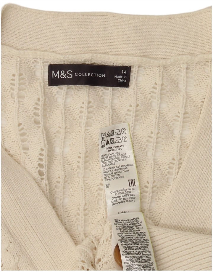 Marks & Spencer Dame Cardigan Sweater UK 14 Stor Hvid Bomuld