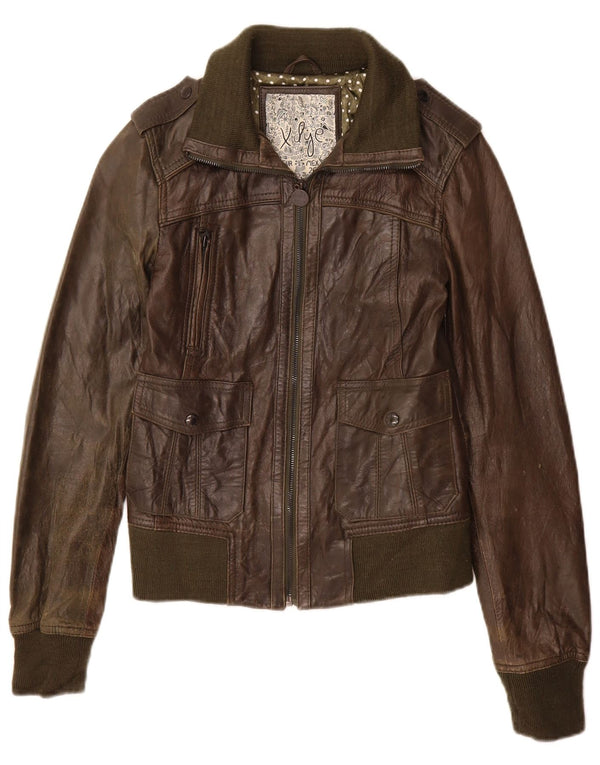 XDYE Military Læderjakke til kvinder UK 8 Small Khaki Læder