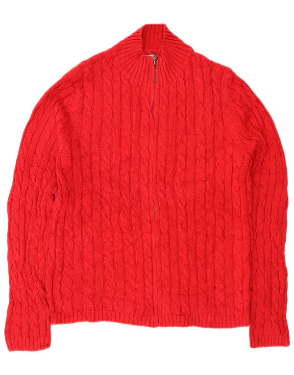 L.L.Bean Dame Cardigan Sweater med fuld lynlås UK 14 Medium Rød Bomuld