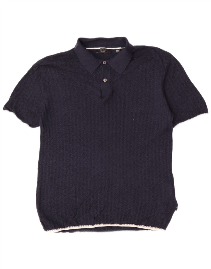 Ted Baker Herre Polo Neck Jumper Sweater Størrelse 3 Medium Navy Blue