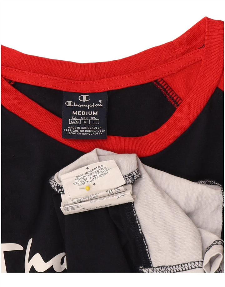 Champion Herre grafisk T-shirt Top Medium Marineblå Colourblock Bomuld