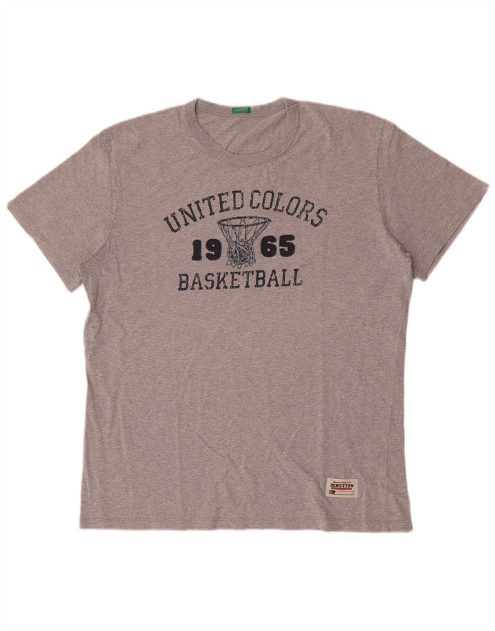 Benetton Herre Grafisk T-Shirt Top Stor Grå Flecked