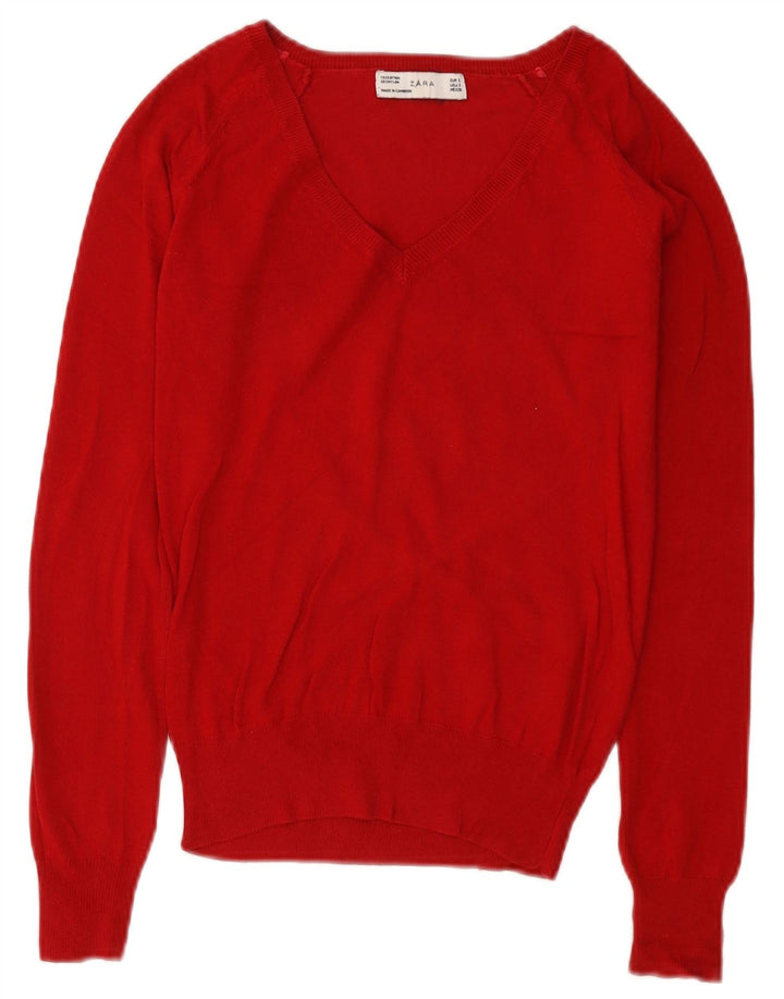 Zara Dame V-hals sweater UK 8 Lille rød bomuld
