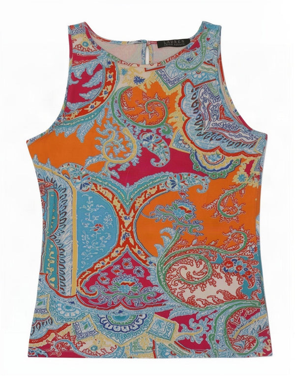 Ralph Lauren Dame ærmeløs bluse Top UK 10 Small Multicolored Paisley