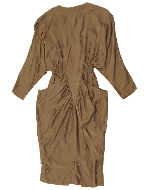 Vintage Dame Langærmet Skede Kjole UK 12 Medium Khaki Viscose