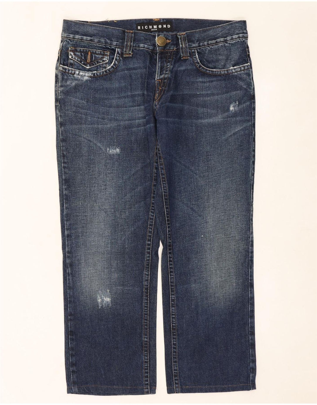 RICHMOND Dame Distressed Straight Jeans W36 L27 Marineblå Bomuld
