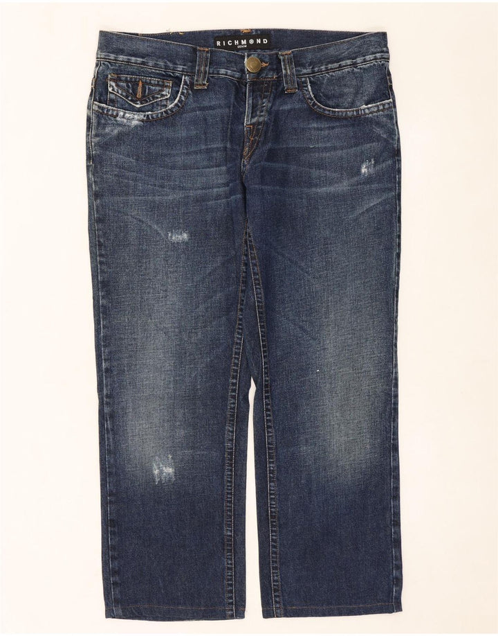 RICHMOND Dame Distressed Straight Jeans W36 L27 Marineblå Bomuld