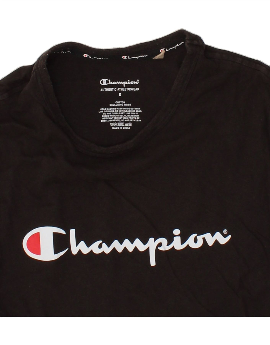 CHAMPION Mens Graphic T-Shirt Top Small Black Cotton Vintage Champion and Second-Hand Champion from Messina Hembry 