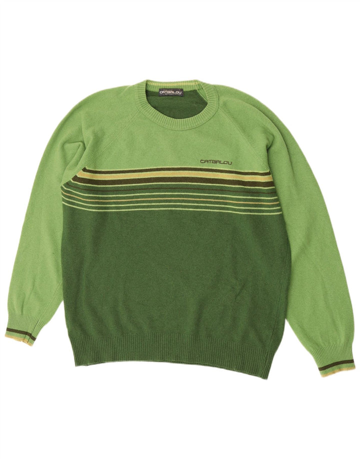 Catbalou Herre Crew Neck Jumper Sweater Stor grøn stribet uld