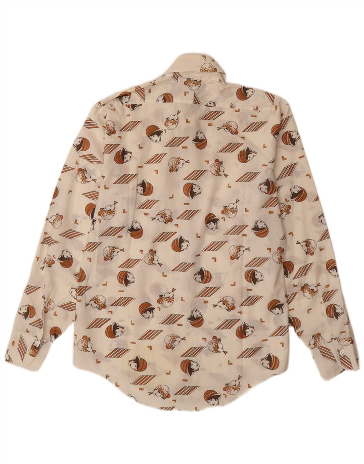 VINTAGE skjorte med abstrakt mønster til mænd Størrelse 14 14 1/2 Lille Off White