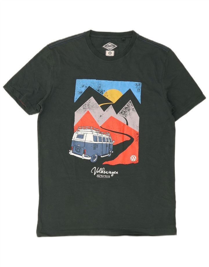 Fat Face Herre Grafisk T-Shirt Top Lille Grøn Bomuld