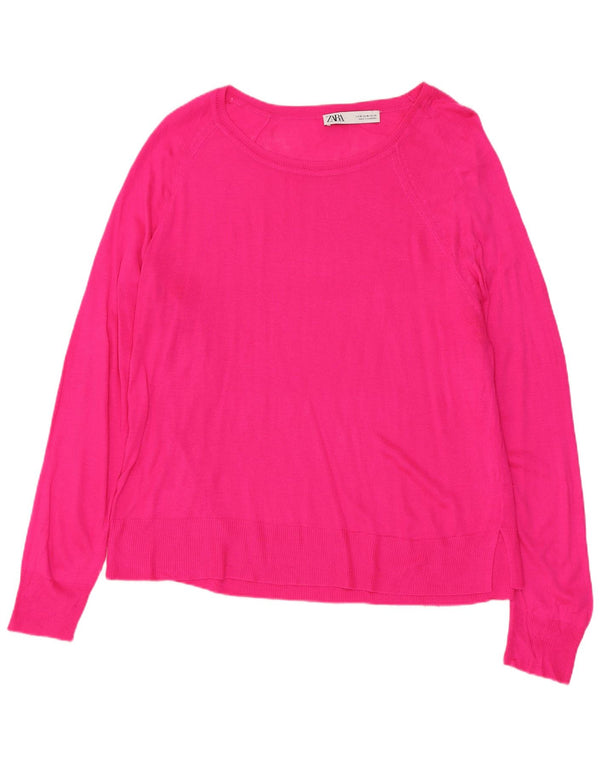 ZARA Dame Boat Neck Jumper Sweater UK 14 Medium Pink