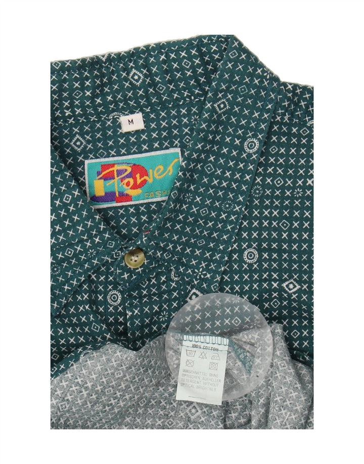 VINTAGE Mens Short Sleeve Shirt Medium Green Geometric Cotton Vintage Vintage and Second-Hand Vintage from Messina Hembry 