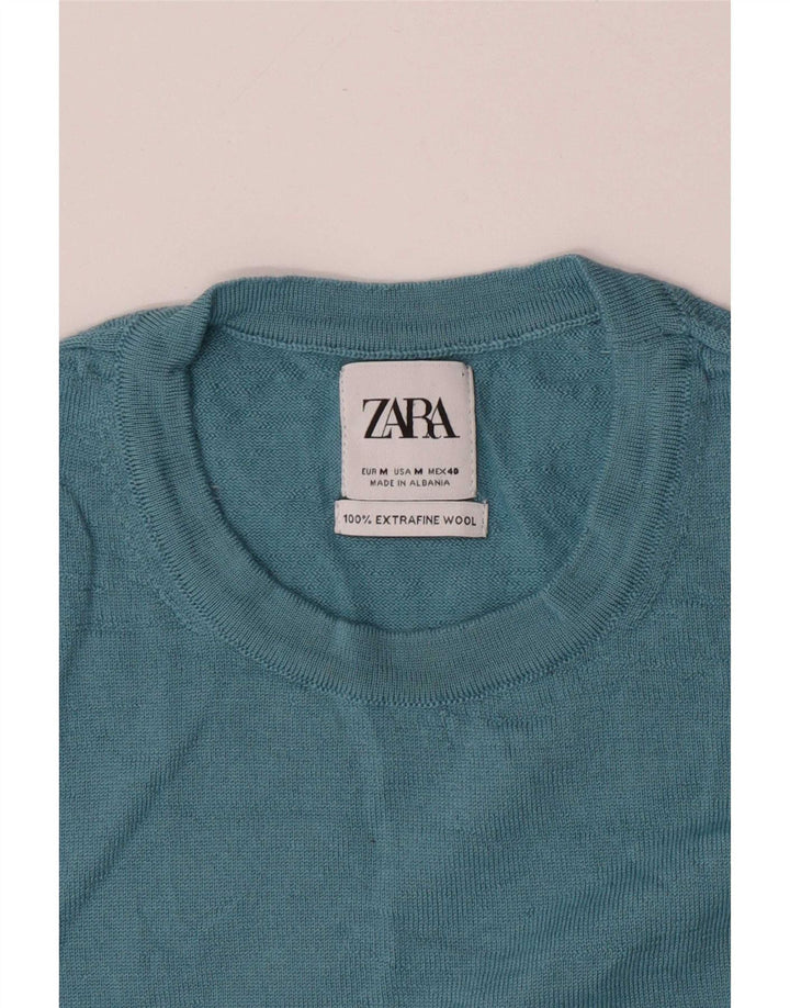 Zara Herre sweater med rund hals, mellemblå