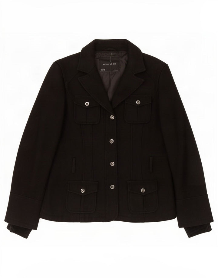 Zara Dame Windbreaker Jacket UK 16 Large Black Wool