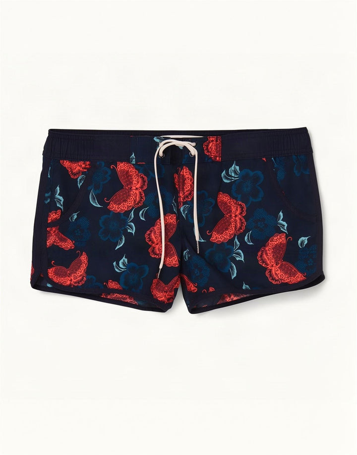Fat Face Dame Badeshorts UK 12 Medium Navy Blue Floral Polyester