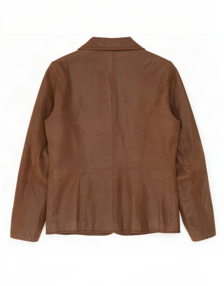 Paco Dame 2 Knaps Læder Blazer Jakke UK 10 Lille Brun