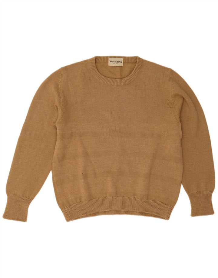 Vintage herre rund hals sweater stor brun stribet