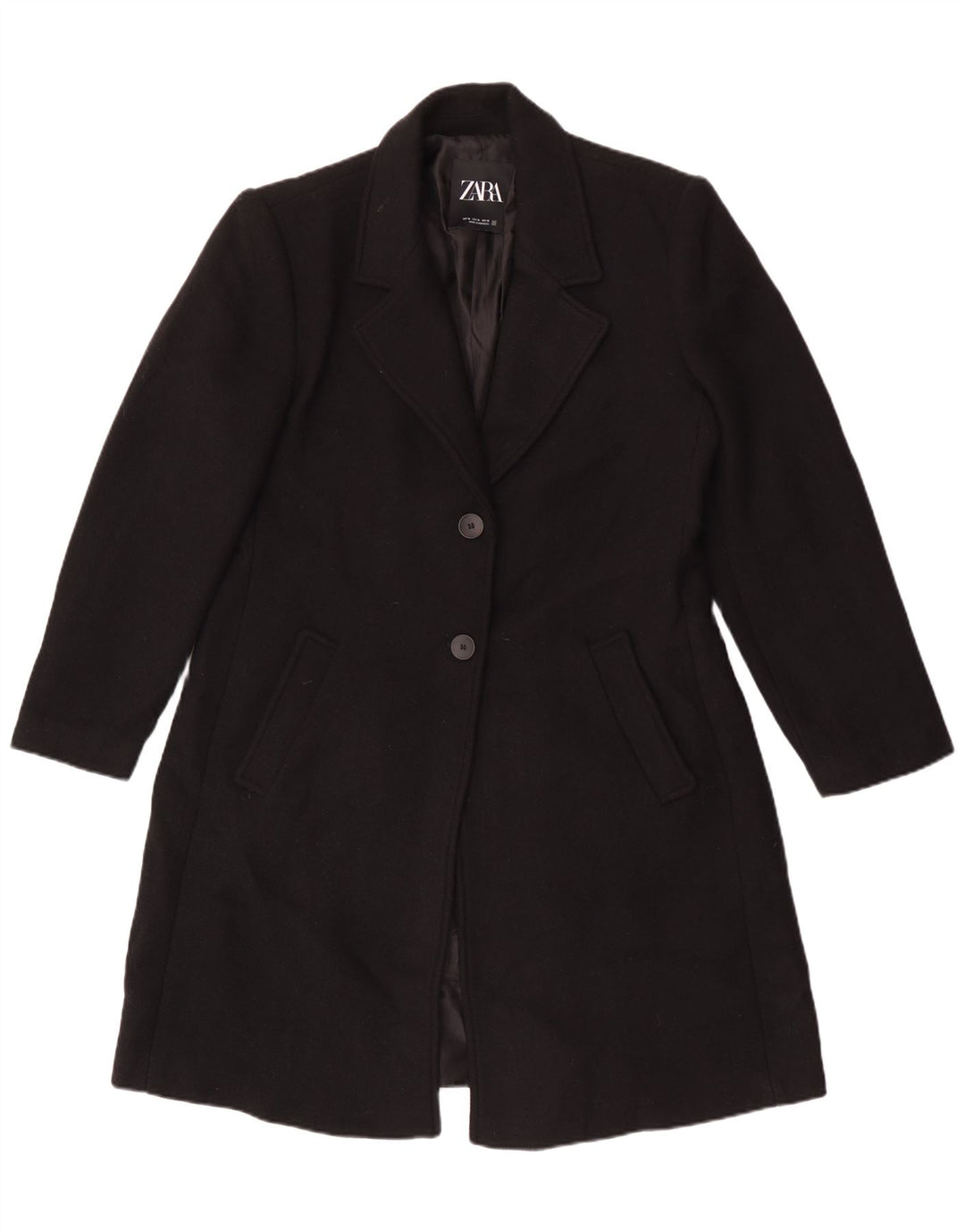Zara Dame Overfrakke UK 18 XL Sort Uld