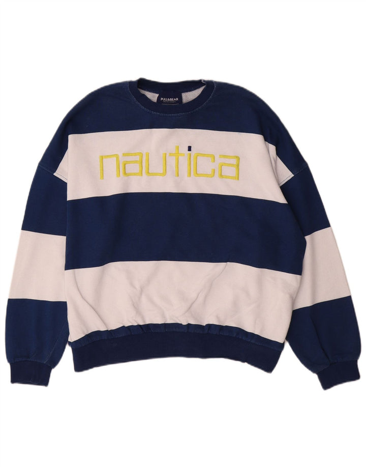NAUTICA Dame Oversized Sweatshirt Jumper UK 10 Small Navy Blue Stribet