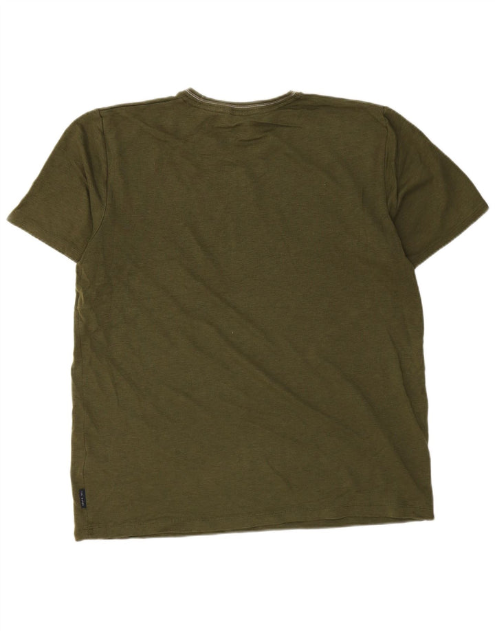 Ted Baker Herre T-Shirt Top Størrelse 4 Stor Khaki Bomuld