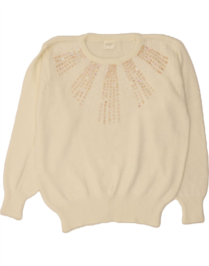 VINTAGE Womens Oversized Crew Neck Jumper Sweater EU 44 XL Off White Vintage Vintage and Second-Hand Vintage from Messina Hembry 